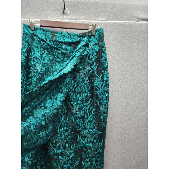 Teal Floral Embroidered Blouse & Skirt Set  Elegant Womens Outfit - Picture 6 of 7